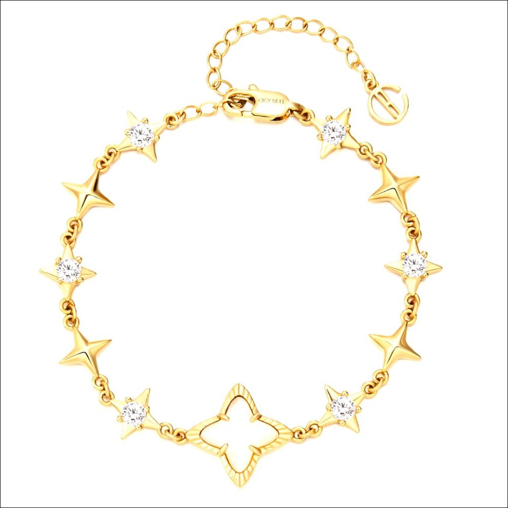 18k Gold Plated Adjustable Chain Link Bracelet with Cubic Zirconia